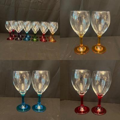 One Dozen Studio Crystal Wine Glasses W/ colorful Stems (K-MG)