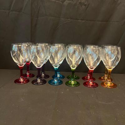 One Dozen Studio Crystal Wine Glasses W/ colorful Stems (K-MG)
