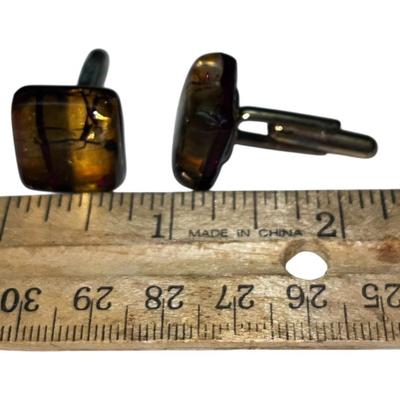 Amber Colored Glass Cufflinks