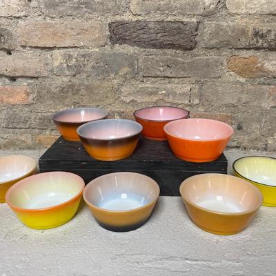 Sale Photo Thumbnail #11: Nine Fire King bowls. Some discoloration on one bowl but it would probably clean up easily. Such a versatile size!