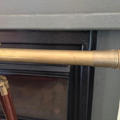 NAUTICAL BRASS ANTIQUE TELESCOPE ON A WOODEN TRIPOD
