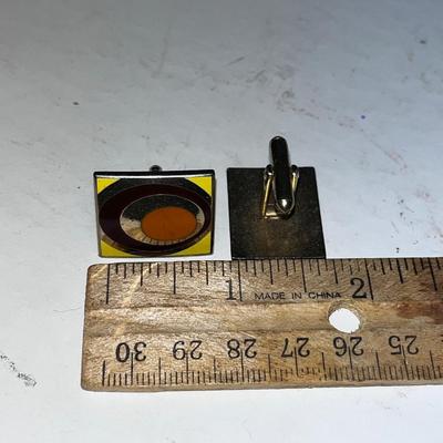 MCM Orange, Yellow Brown Asymmetrical Modern Pop Art Enamel Cufflinks