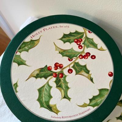 Restoration Hardware Holly Berry Dessert Plates and Plastic Serving Tray (DR)