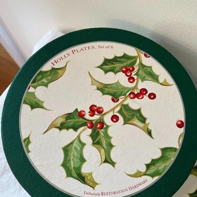 Restoration Hardware Holly Berry Dessert Plates and Plastic Serving Tray (DR)
