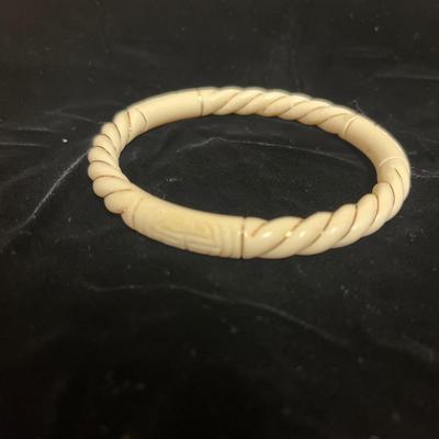 Sale Photo Thumbnail #37: Beautiful bracelets, earrings, ring and pendant. They glow! Filigree is frayed on one of the bracelets. - I'm not officially saying these are ivory...but maybe?