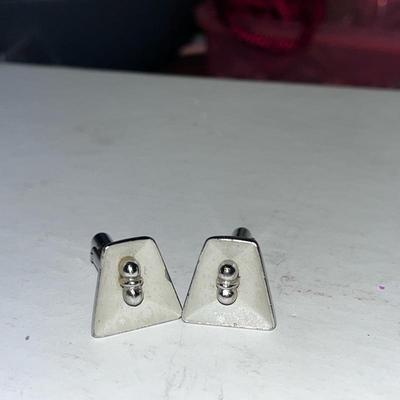 Silvertone mid-century triangle beaded cufflinks