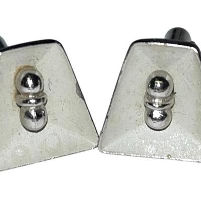 Silvertone mid-century triangle beaded cufflinks