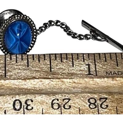 MCM Silver Tone Blue Star Tie Tack, Brilliant Blue