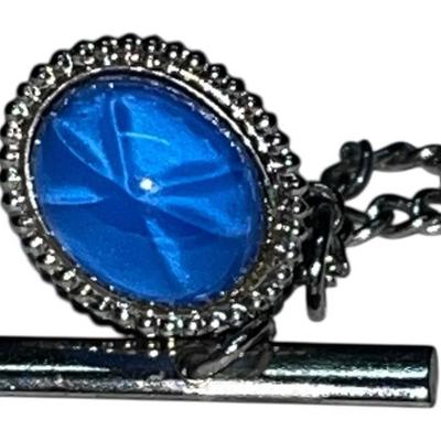 MCM Silver Tone Blue Star Tie Tack, Brilliant Blue
