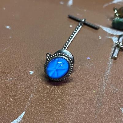 MCM Silver Tone Blue Star Tie Tack, Brilliant Blue