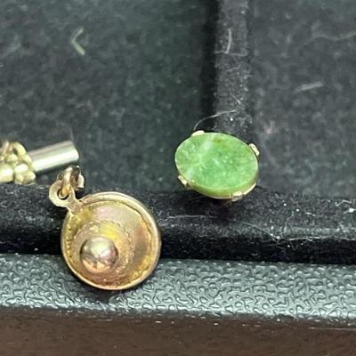 Gold Tone Olive Green Jade Tie Tack