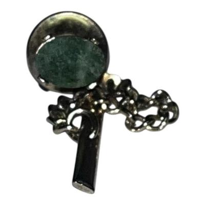 Gold Tone Olive Green Jade Tie Tack