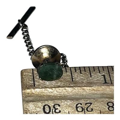 Gold Tone Olive Green Jade Tie Tack