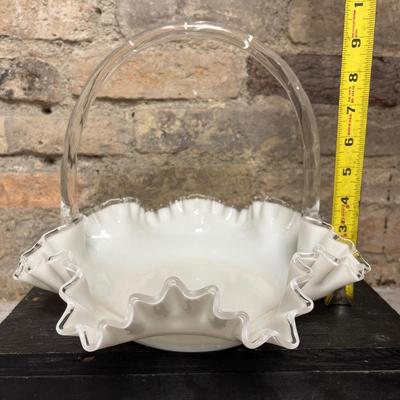 Sale Photo Thumbnail #55: Big 12” Silvercrest basket and 3 tiered Silvercrest tidbit with gold tone posts and handle. Fenton!
