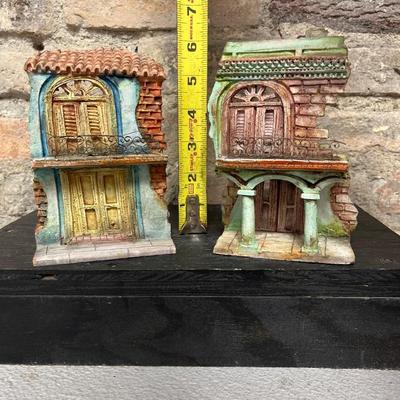 Sale Photo Thumbnail #63: Street scene candle holders, copper plates and Cuban Terra cotta Madonna