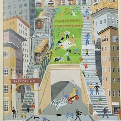 Vintage Framed Los Angeles Folk Art Print