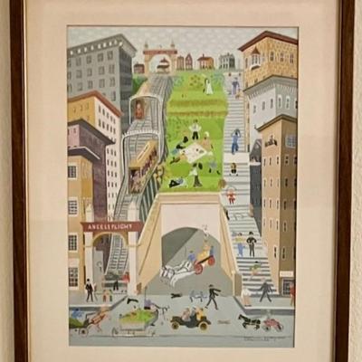 Vintage Framed Los Angeles Folk Art Print