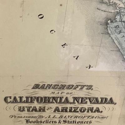 Bancroft's Framed 1876 Map California, Nevada, Utah & Arizona