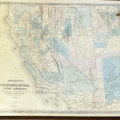Bancroft's Framed 1876 Map California, Nevada, Utah & Arizona