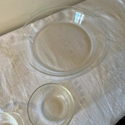 Clear Glass Pie Plates and Custard Cups (K)