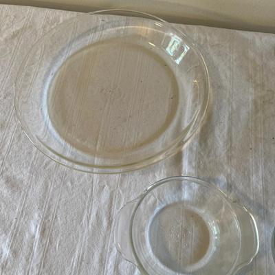 Clear Glass Pie Plates and Custard Cups (K)