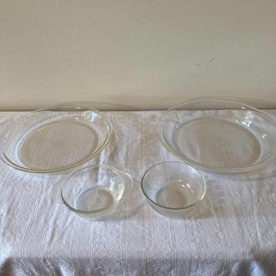 Clear Glass Pie Plates and Custard Cups (K)