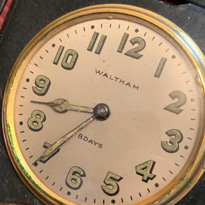 Large 3” Waltham Pocket Watch In Leather Case