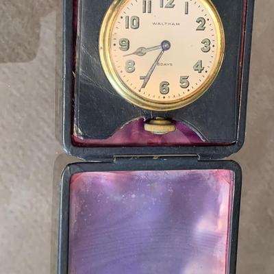 Large 3” Waltham Pocket Watch In Leather Case