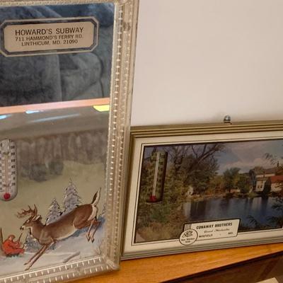 TWO 1950s Local Advertising Thermometers