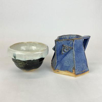 Sale Photo Thumbnail #695: Blue Pitcher and bowl is made by Elizabeth Franceschini
Measurements: 
Pitcher is 5” in height, 7” in length