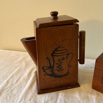 Wooden Tea Pot and Recipe Box (K)