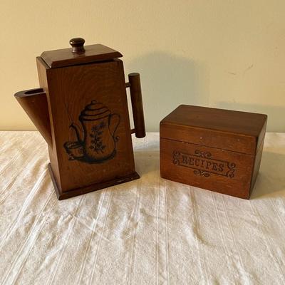 Wooden Tea Pot and Recipe Box (K)