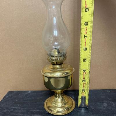 Sale Photo Thumbnail #130: Small green corduroy fedora, mango wood vase and small brass oil lamp