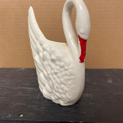 Sale Photo Thumbnail #149: Snuff jar-no lid, small brown stoneware bowl, pitcher with chip and crack, and swan planter