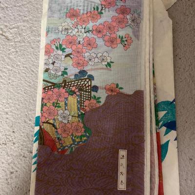 Sale Photo Thumbnail #164: Fun collection! Japanese folding screen and wood block print, and an assortment of handkerchiefs