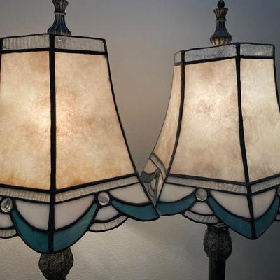 2 tall table Tiffany style lamps with blue edge