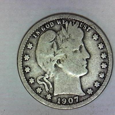 1907 o Barber Quarter
