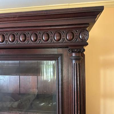 Victorian-Style Carved Wood Glass-Front Bookcase Cabinet