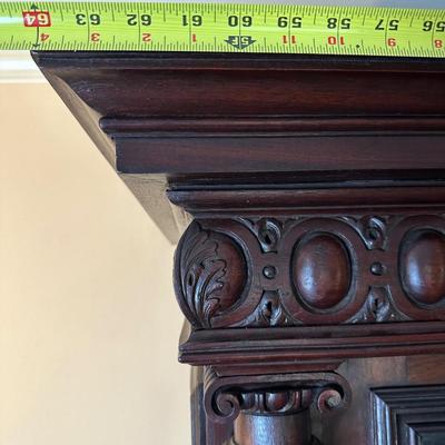 Victorian-Style Carved Wood Glass-Front Bookcase Cabinet