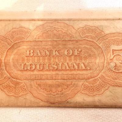 Lot #156 Bank of Louisiana $5.00 Note - New Orleans 14 June 1862 Civil War Issue