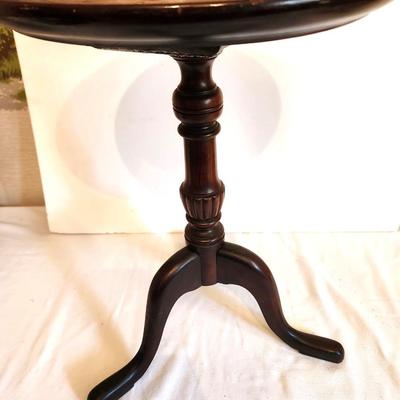 Lot #159 Faux Leather Top Tripod Side Table
