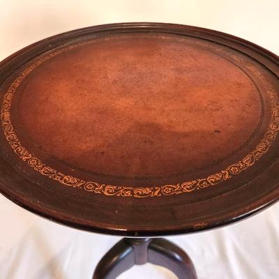 Lot #159 Faux Leather Top Tripod Side Table