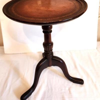 Lot #159 Faux Leather Top Tripod Side Table