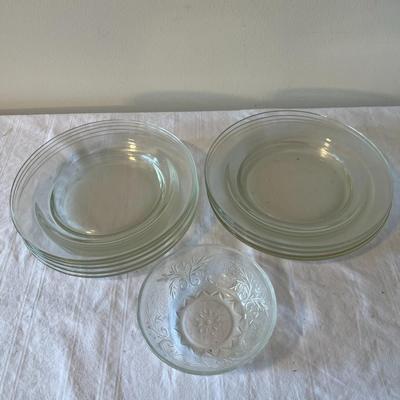 Clear Glass Salad Plates, Pitcher and bowl (K)