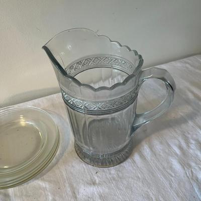 Clear Glass Salad Plates, Pitcher and bowl (K)