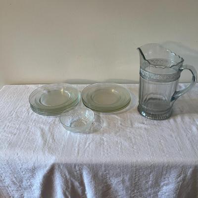 Clear Glass Salad Plates, Pitcher and bowl (K)