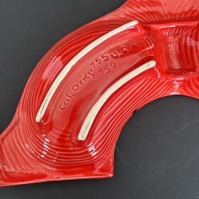 LOT 84: MCM California Original Pottery Serving Set/Lazy Susan 755 759: Bright Orange & Red