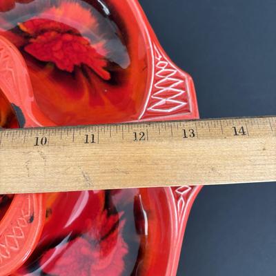 LOT 84: MCM California Original Pottery Serving Set/Lazy Susan 755 759: Bright Orange & Red