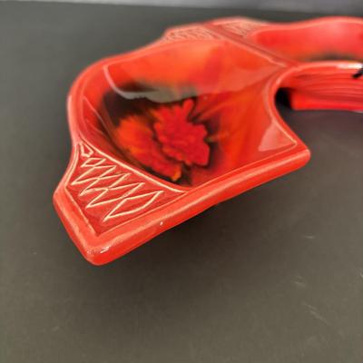 LOT 84: MCM California Original Pottery Serving Set/Lazy Susan 755 759: Bright Orange & Red