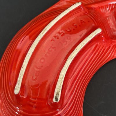 LOT 84: MCM California Original Pottery Serving Set/Lazy Susan 755 759: Bright Orange & Red